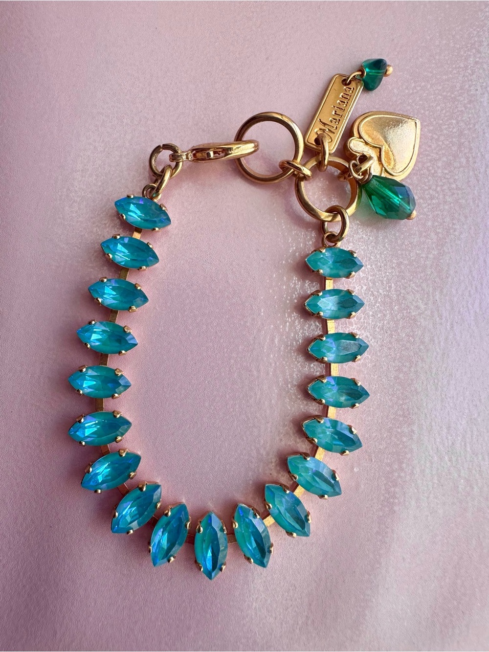 Mariana Gold-Tone Aquamarine Swarovski Crystal Bracelet with Heart Charm